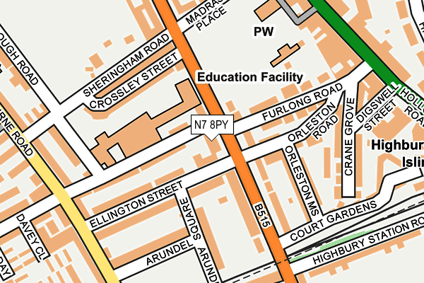 N7 8PY map - OS OpenMap – Local (Ordnance Survey)
