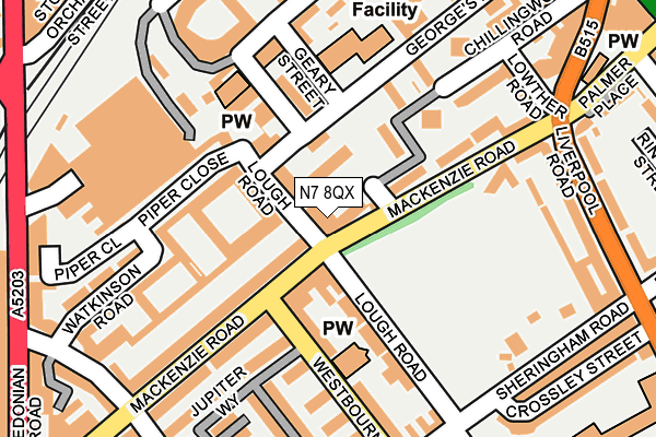 N7 8QX map - OS OpenMap – Local (Ordnance Survey)