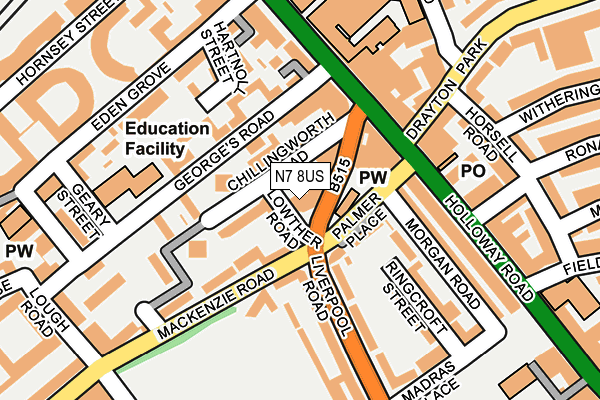 N7 8US map - OS OpenMap – Local (Ordnance Survey)