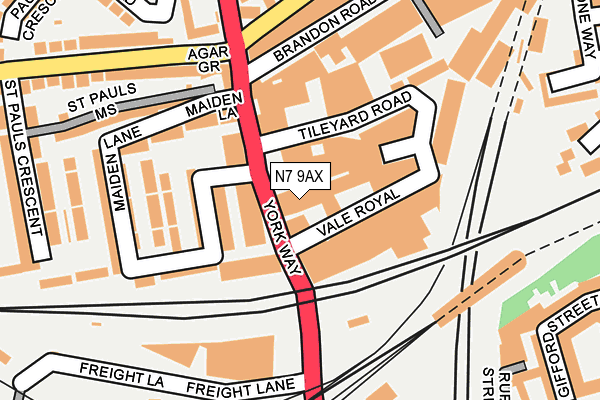 N7 9AX map - OS OpenMap – Local (Ordnance Survey)