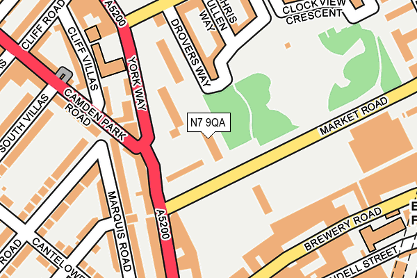 N7 9QA map - OS OpenMap – Local (Ordnance Survey)