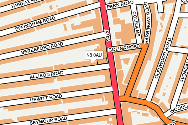 N8 0AU map - OS OpenMap – Local (Ordnance Survey)