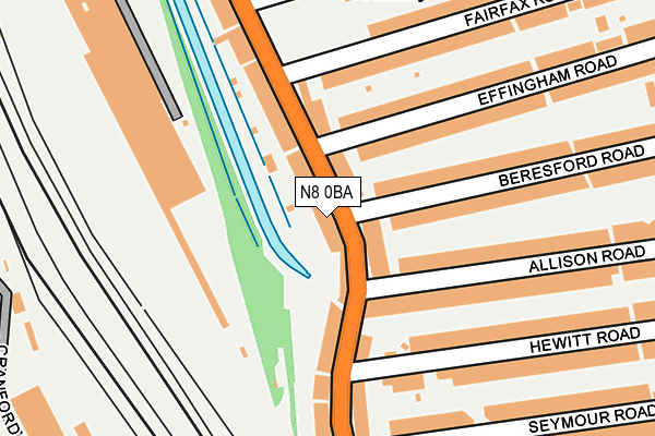 N8 0BA map - OS OpenMap – Local (Ordnance Survey)