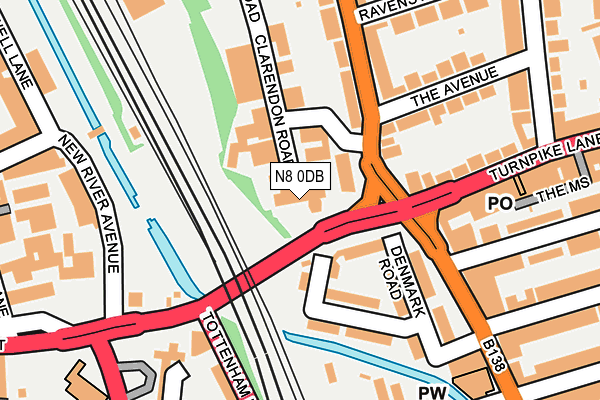 N8 0DB map - OS OpenMap – Local (Ordnance Survey)