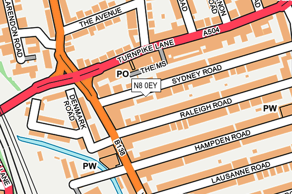 N8 0EY map - OS OpenMap – Local (Ordnance Survey)