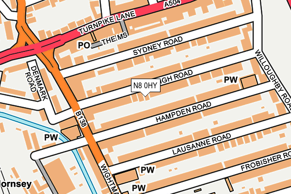N8 0HY map - OS OpenMap – Local (Ordnance Survey)