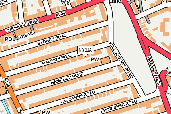 N8 0JA map - OS OpenMap – Local (Ordnance Survey)