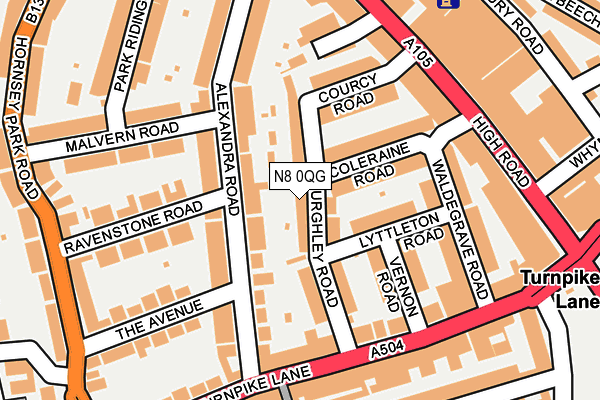 N8 0QG map - OS OpenMap – Local (Ordnance Survey)