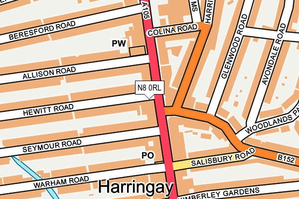 N8 0RL map - OS OpenMap – Local (Ordnance Survey)