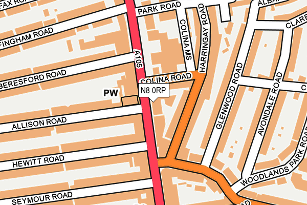 N8 0RP map - OS OpenMap – Local (Ordnance Survey)