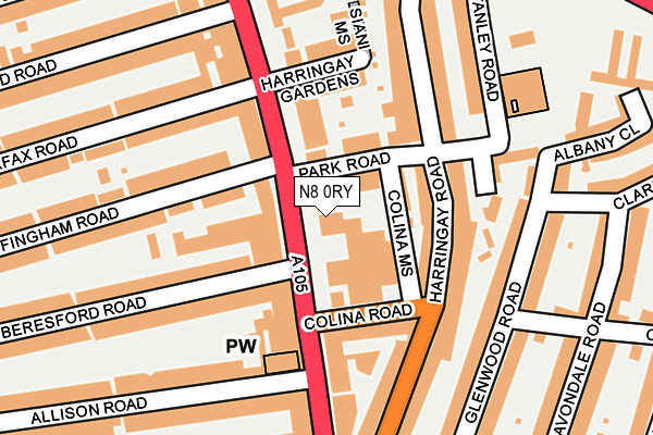 N8 0RY map - OS OpenMap – Local (Ordnance Survey)