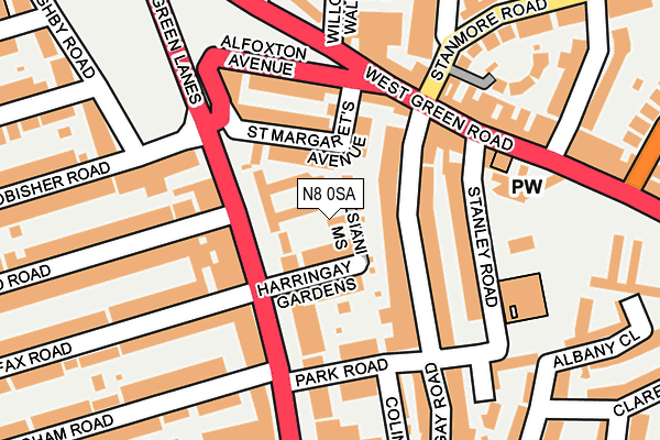 N8 0SA map - OS OpenMap – Local (Ordnance Survey)