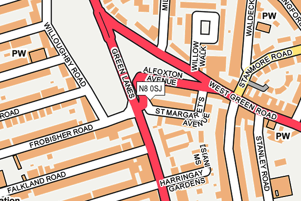 N8 0SJ map - OS OpenMap – Local (Ordnance Survey)