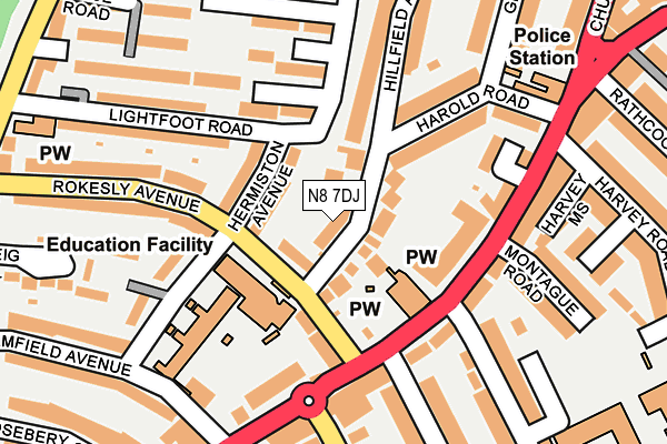 N8 7DJ map - OS OpenMap – Local (Ordnance Survey)