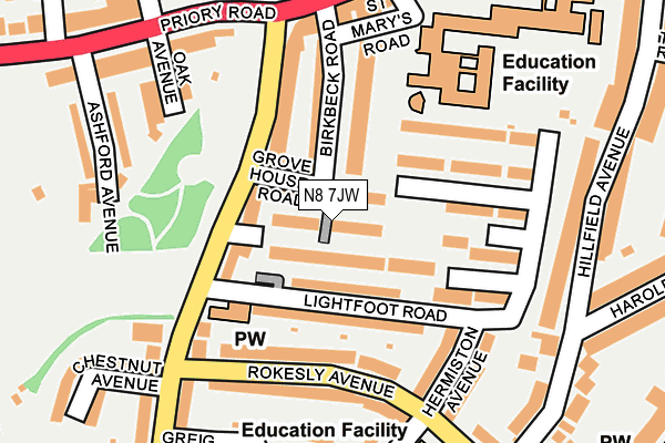 N8 7JW map - OS OpenMap – Local (Ordnance Survey)