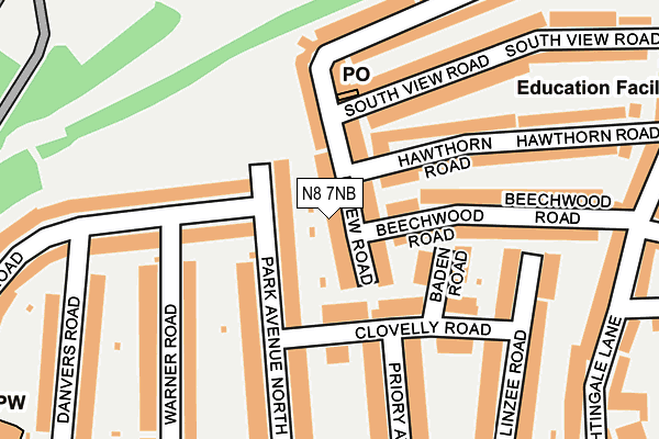 N8 7NB map - OS OpenMap – Local (Ordnance Survey)