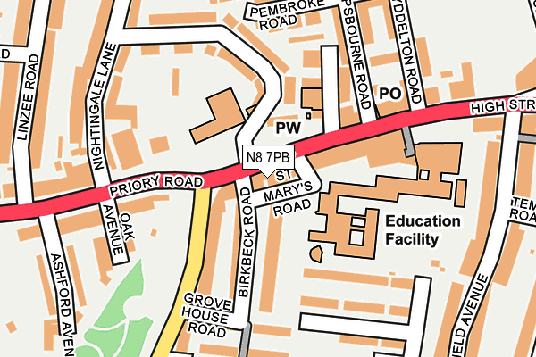 N8 7PB map - OS OpenMap – Local (Ordnance Survey)