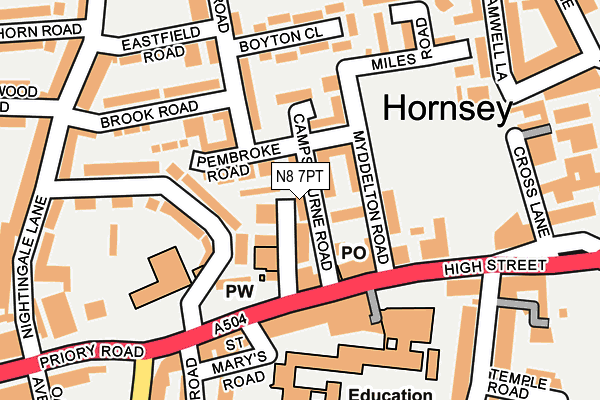 N8 7PT map - OS OpenMap – Local (Ordnance Survey)