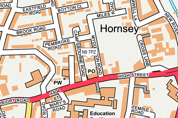 N8 7PZ map - OS OpenMap – Local (Ordnance Survey)