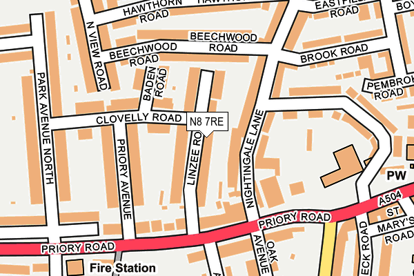 N8 7RE map - OS OpenMap – Local (Ordnance Survey)