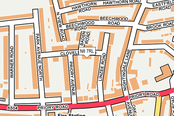 N8 7RL map - OS OpenMap – Local (Ordnance Survey)