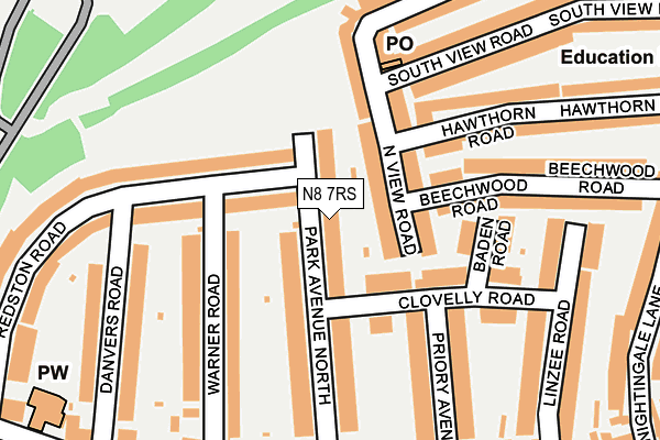 N8 7RS map - OS OpenMap – Local (Ordnance Survey)