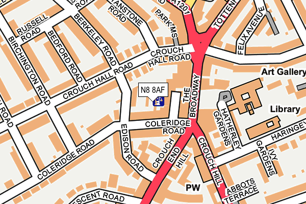 N8 8AF map - OS OpenMap – Local (Ordnance Survey)