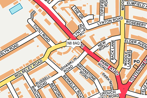 N8 8AQ map - OS OpenMap – Local (Ordnance Survey)