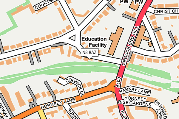 N8 8AZ map - OS OpenMap – Local (Ordnance Survey)