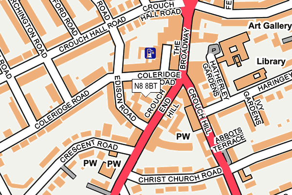 N8 8BT map - OS OpenMap – Local (Ordnance Survey)