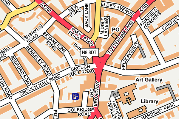N8 8DT map - OS OpenMap – Local (Ordnance Survey)