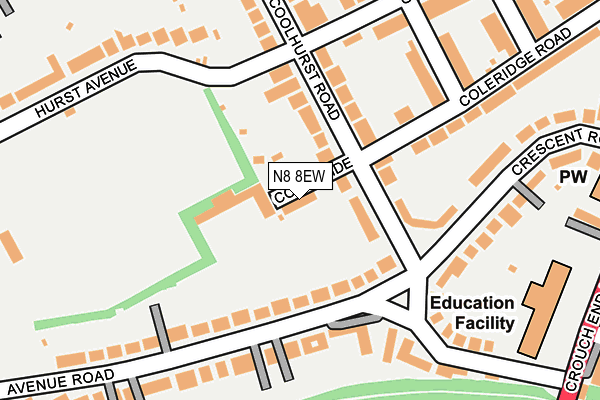 N8 8EW map - OS OpenMap – Local (Ordnance Survey)