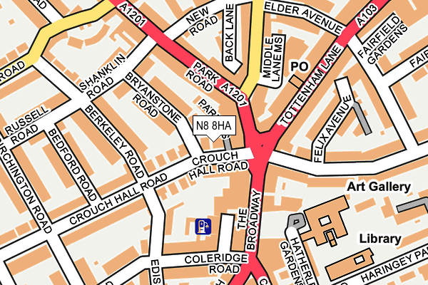 N8 8HA map - OS OpenMap – Local (Ordnance Survey)