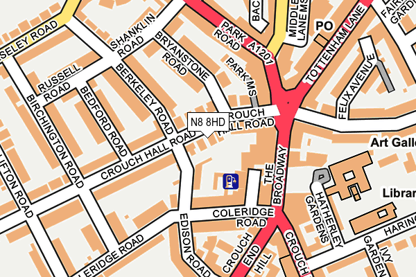 N8 8HD map - OS OpenMap – Local (Ordnance Survey)