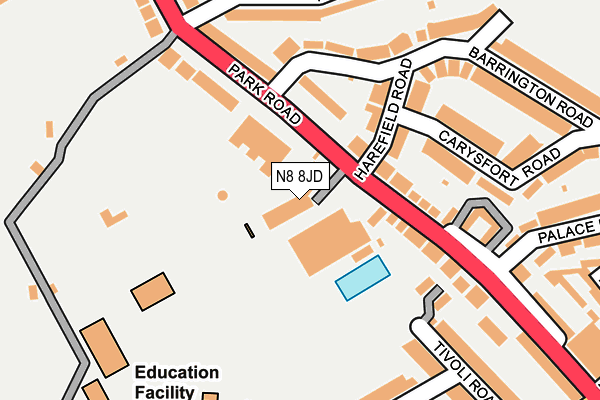 N8 8JD map - OS OpenMap – Local (Ordnance Survey)