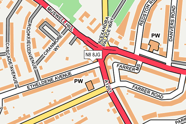N8 8JG map - OS OpenMap – Local (Ordnance Survey)