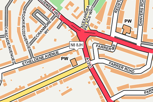 N8 8JH map - OS OpenMap – Local (Ordnance Survey)