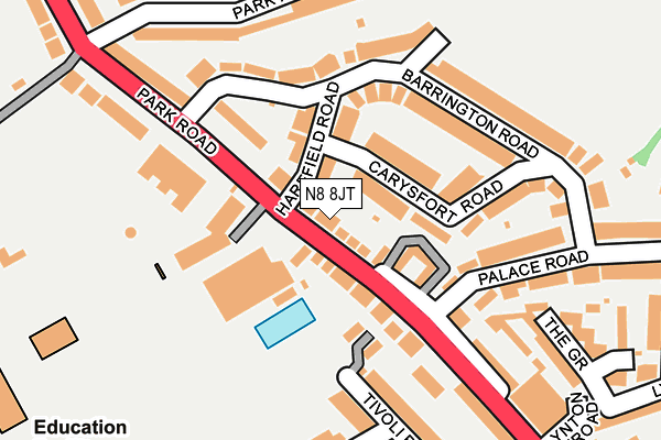 N8 8JT map - OS OpenMap – Local (Ordnance Survey)