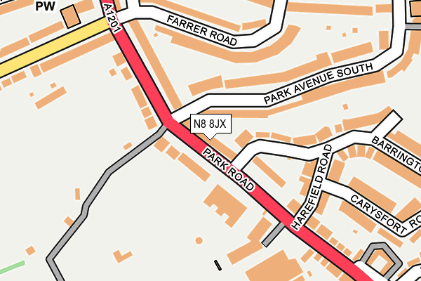 N8 8JX map - OS OpenMap – Local (Ordnance Survey)