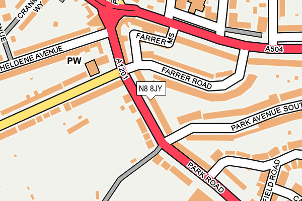 N8 8JY map - OS OpenMap – Local (Ordnance Survey)