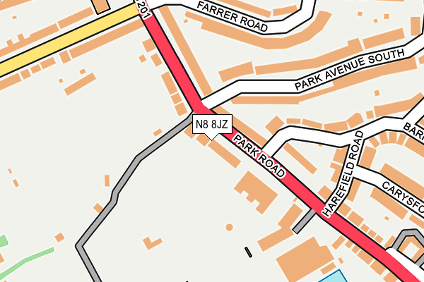 N8 8JZ map - OS OpenMap – Local (Ordnance Survey)