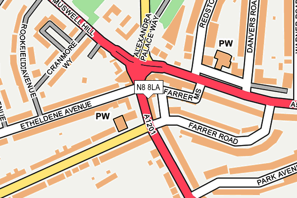 N8 8LA map - OS OpenMap – Local (Ordnance Survey)