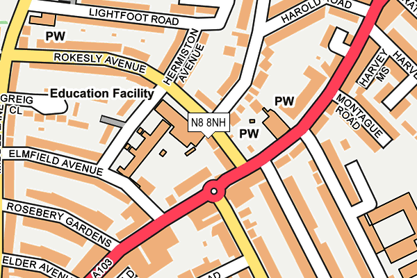 N8 8NH map - OS OpenMap – Local (Ordnance Survey)