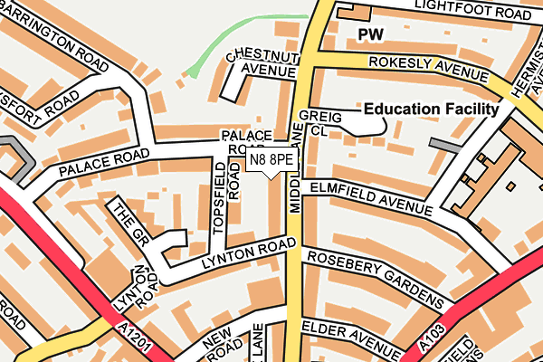 N8 8PE map - OS OpenMap – Local (Ordnance Survey)