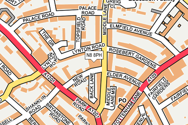 N8 8PH map - OS OpenMap – Local (Ordnance Survey)