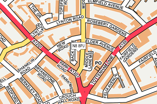 N8 8PJ map - OS OpenMap – Local (Ordnance Survey)