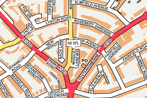 N8 8PL map - OS OpenMap – Local (Ordnance Survey)
