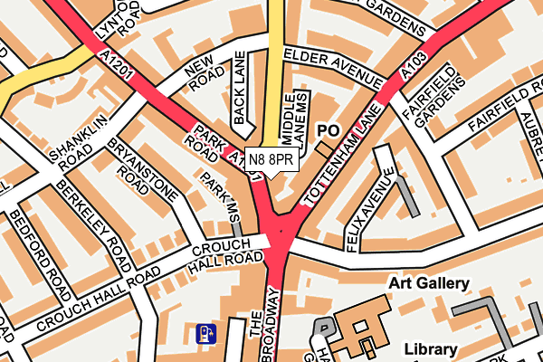 N8 8PR map - OS OpenMap – Local (Ordnance Survey)