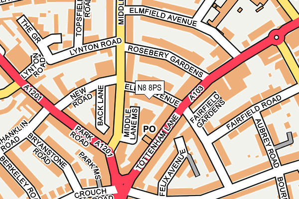 N8 8PS map - OS OpenMap – Local (Ordnance Survey)