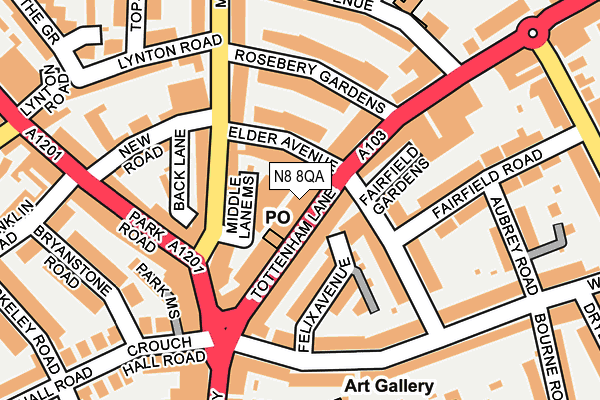 N8 8QA map - OS OpenMap – Local (Ordnance Survey)